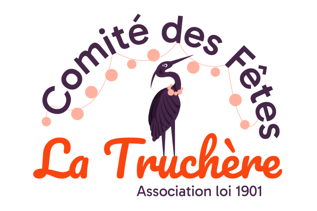 logo du Comité des fête de La Truchère, un héron avec un collier en boules lumineuses