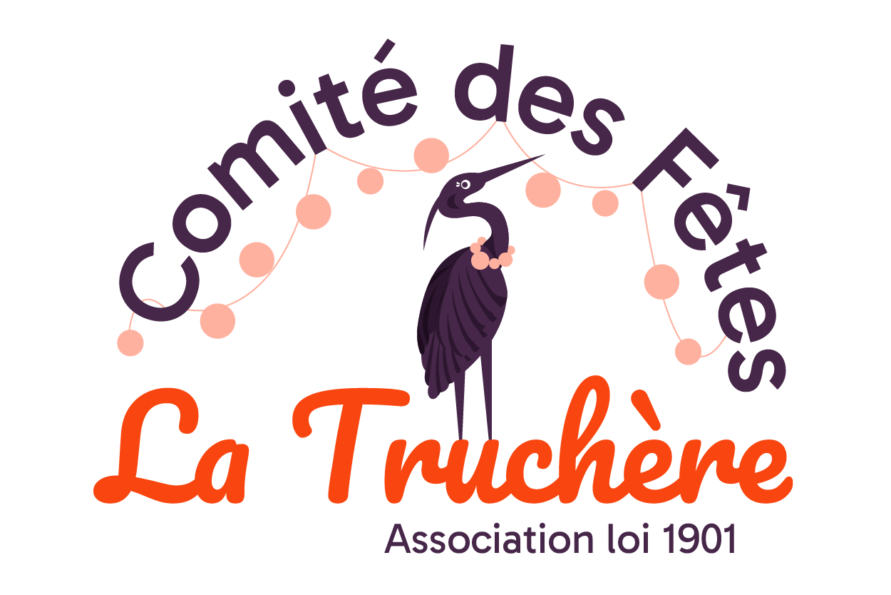 logo du Comité des fête de La Truchère, un héron avec un collier en boules lumineuses
