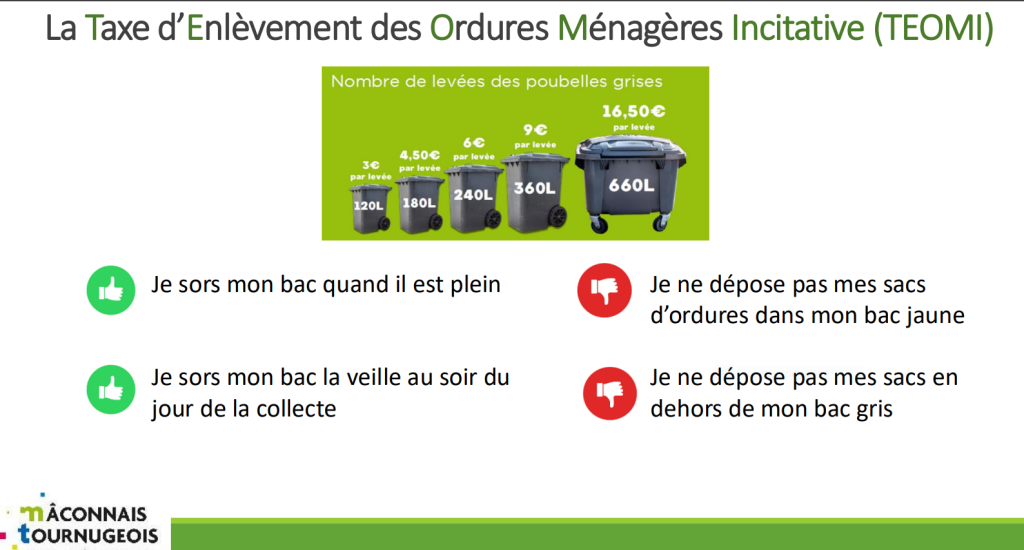 TEOMI taxe incitative ordures ménagères avec prix à chaque levée selon les quantités